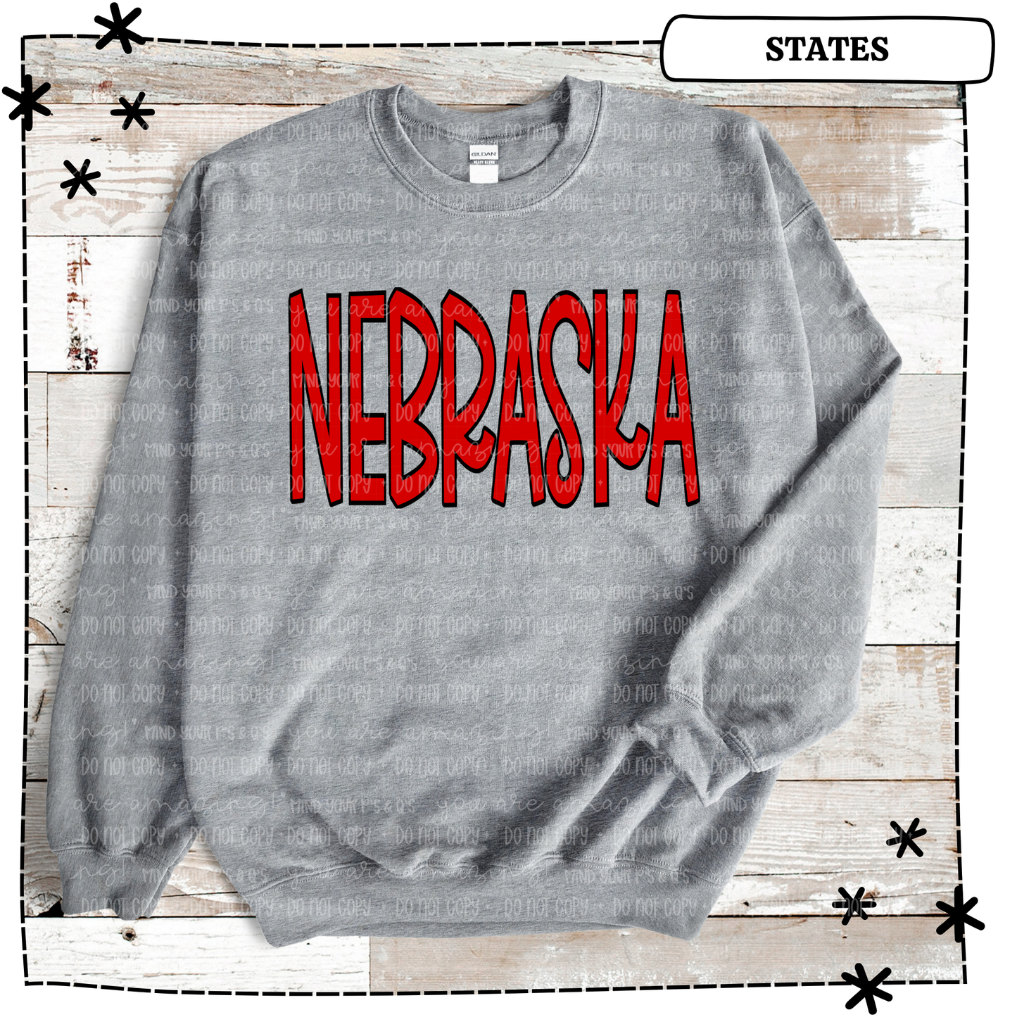 Nebraska Red Blk Outline