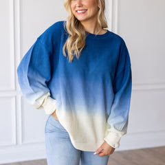 Navy/Eggnog Over Sized Corded Crew