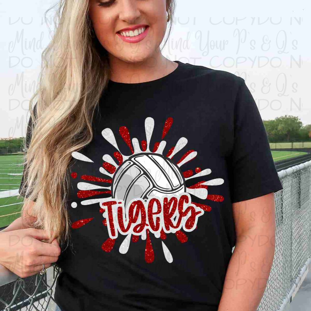 Red Volleyball Splatter Tigers