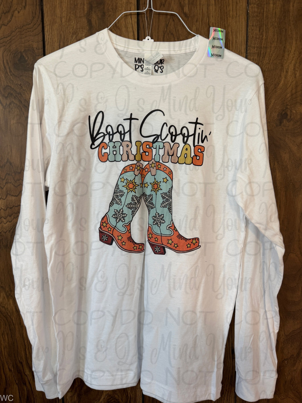 Medium - Boot Scootin' Christmas White Long Sleeve