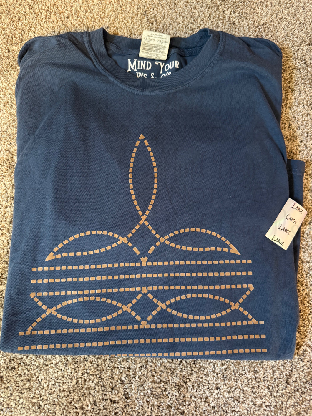 Large - Tan Boot Stitch on Navy
