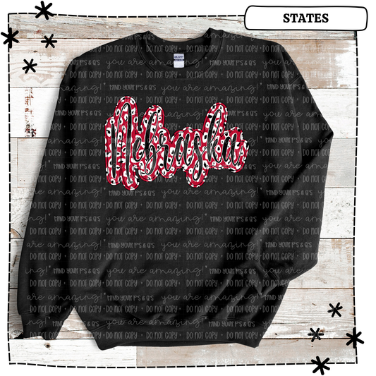 Nebraska Script Red Leopard